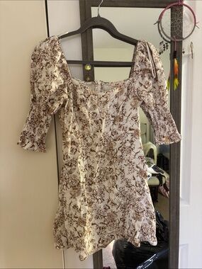 Windsor Floral Square-Neck Mini Dress with Puff Sleeves